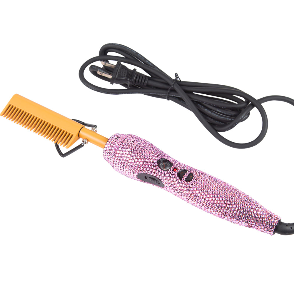 Hair Straightener Heating Comb with Rhinestone