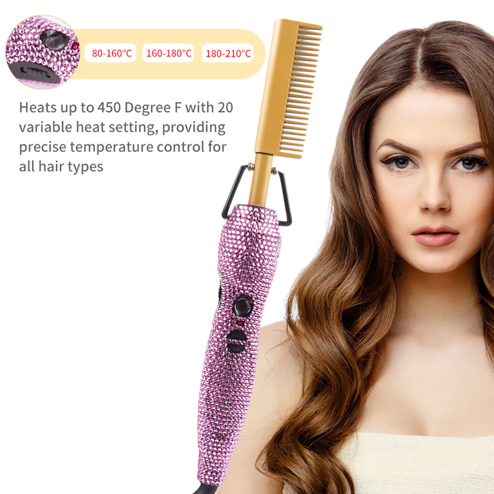 Hair Straightener Heating Comb with Rhinestone