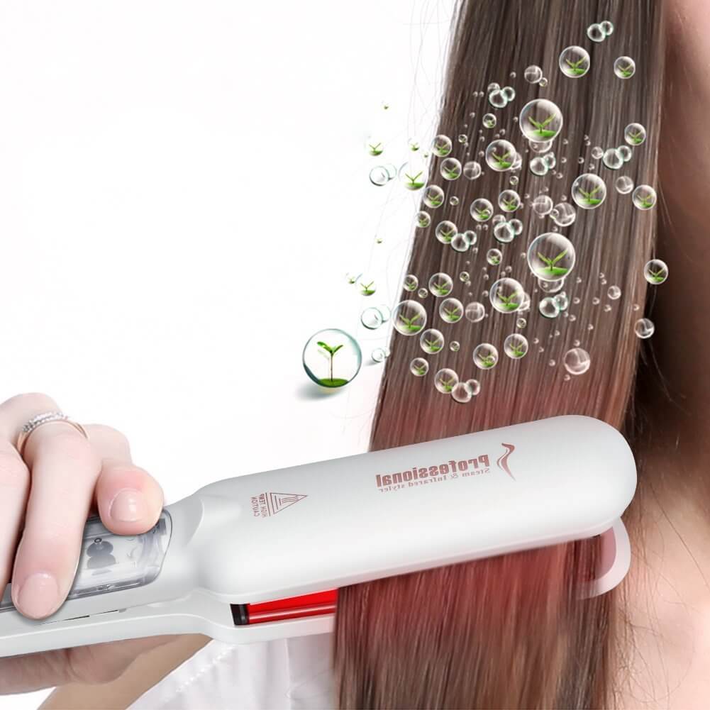 Hair Ceramic Straightener Infrared Steam Flat Iron White