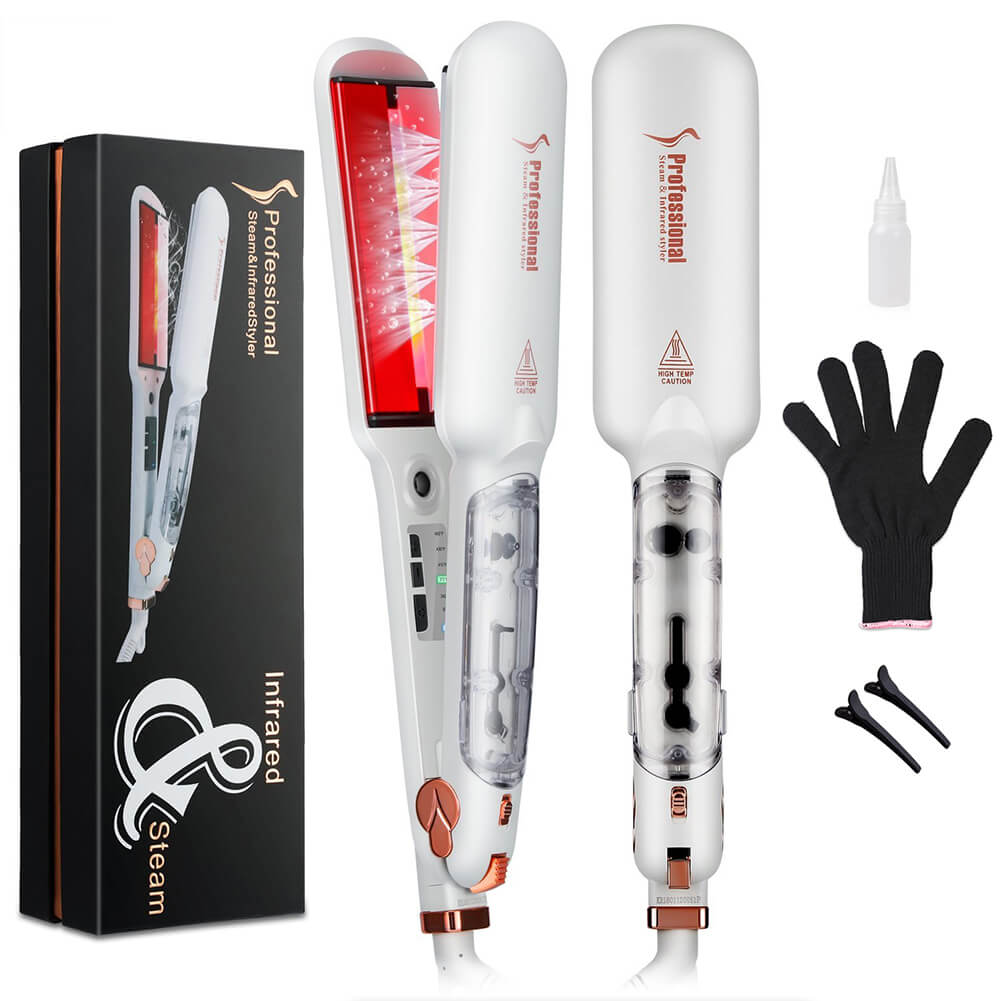 Hair Ceramic Straightener Infrared Steam Flat Iron White