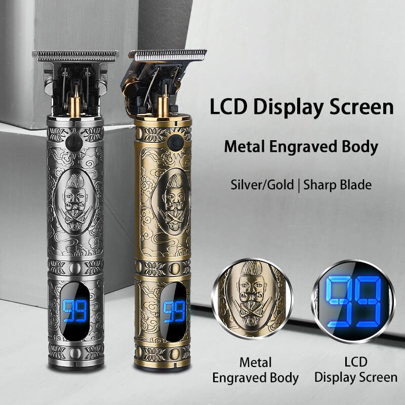 LCD Carving HAIR Clipper Stylish Men Beard Shaver Gold